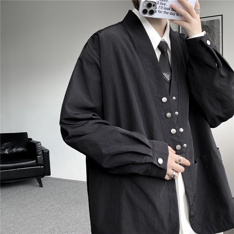 现货CS1161-p55新款高品质小众叠穿开衫大码衬衫上衣外套,男装衬衫,电商A059