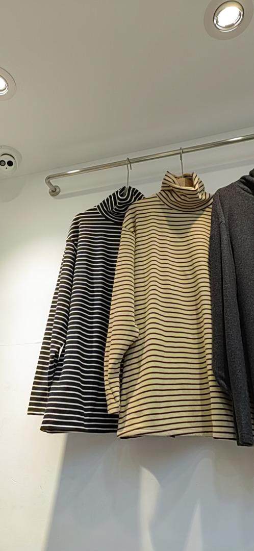 【现货】加厚双面绒中长款高领条纹打底衫，其它，那简