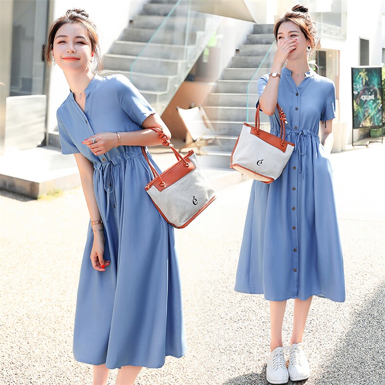 天丝牛仔衬衫连衣裙女2024新款夏季薄款收腰显瘦休闲气质减龄裙子,女装连衣裙,木橙西子