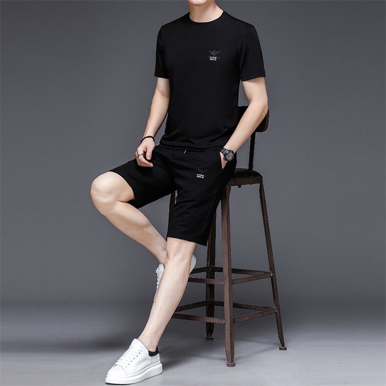 2023夏季中年短袖t恤套装中年polo衫冰丝休闲宽松三件套时尚百搭,男装休闲套装,电商B212（原钱塘6029）