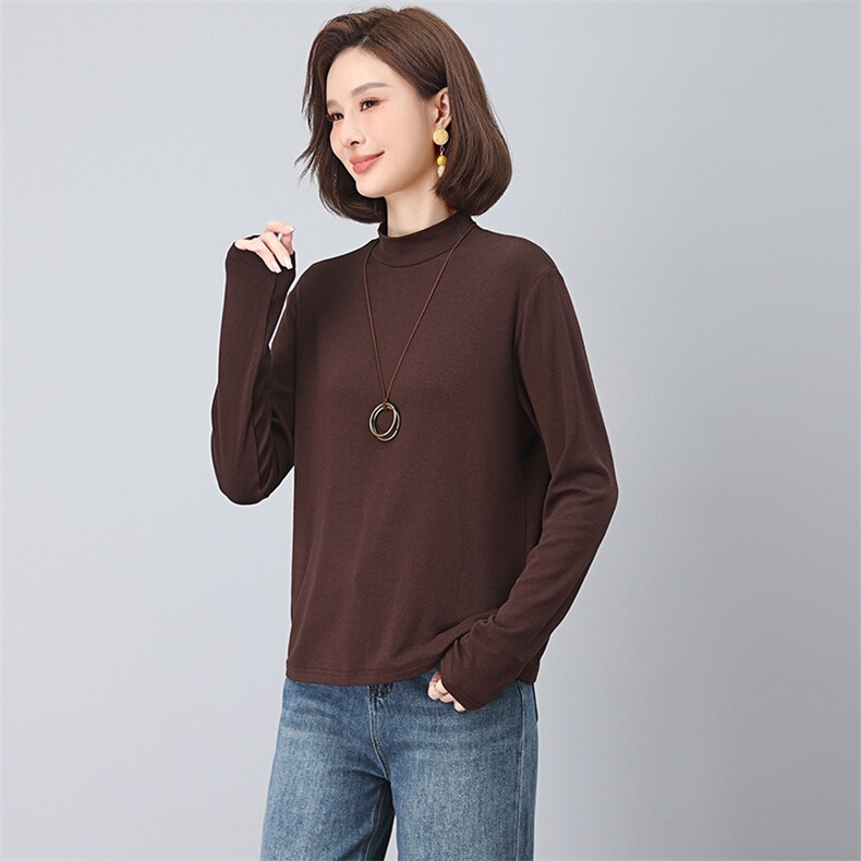简约打底衫2025秋季新款衣服女装棉法式气质修身上衣,女装T恤,江忆布依