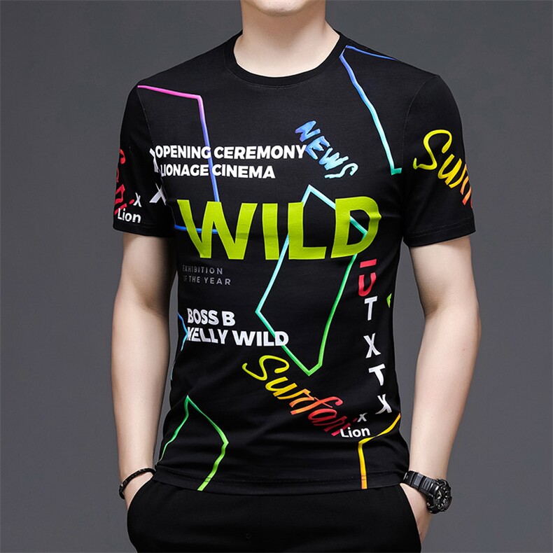 W90217钱塘2020-1夏季男精品纯双丝光印花休闲短袖T恤轻奢P125,男装T恤,钱塘207-3