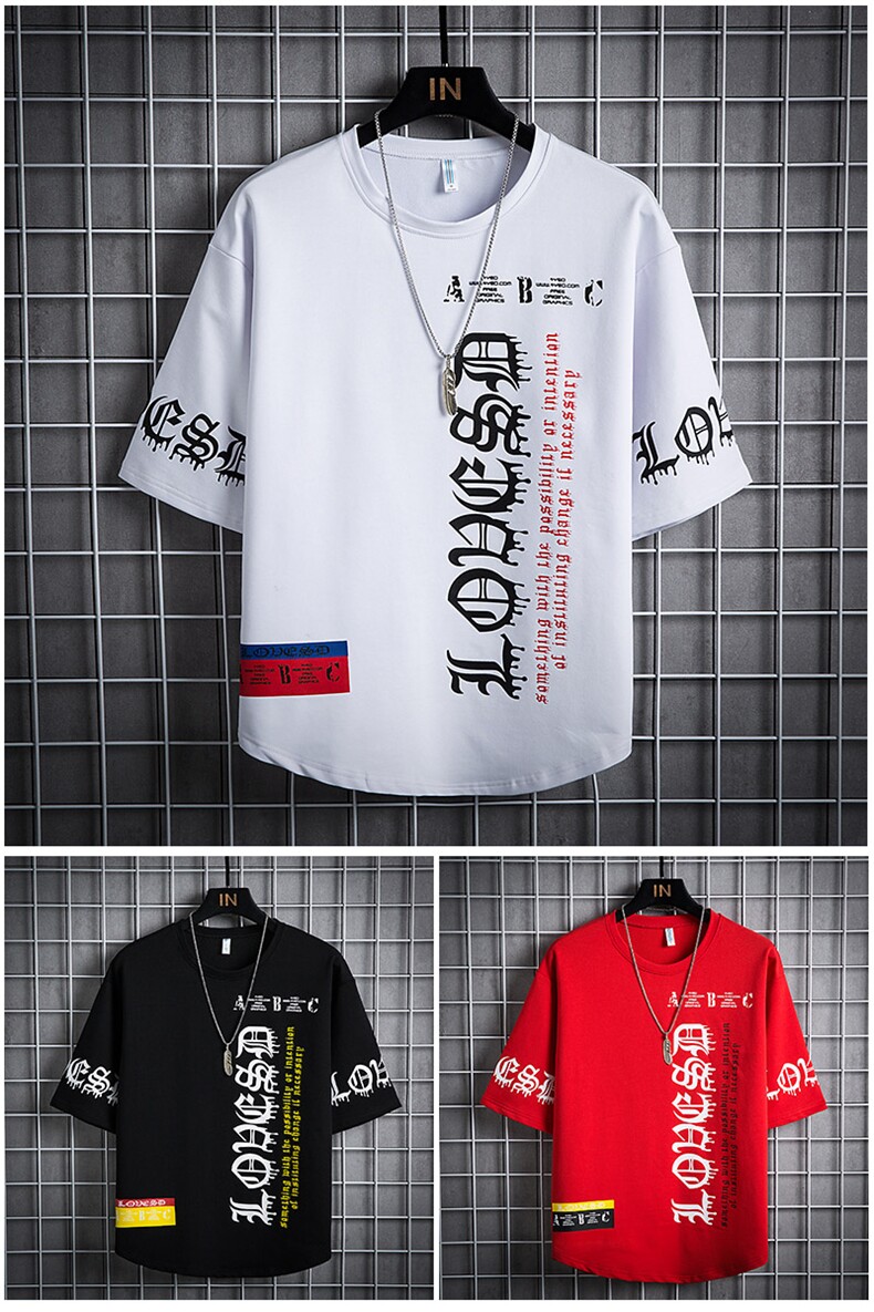 新款夏季字母印花短袖T恤男ins潮流宽松男半袖上衣体恤DT13P30,男装T恤,电商A086