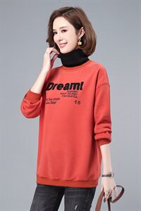长期现货，冬季新款圆领套头长袖时髦加绒刺绣卫衣,矮个又胖的女生冬季怎么穿搭图片