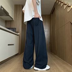 美式复古亚麻拼接假两件宽松慵懒垂感直筒休闲裤504-K881-P45控69，男装休闲裤，星座504