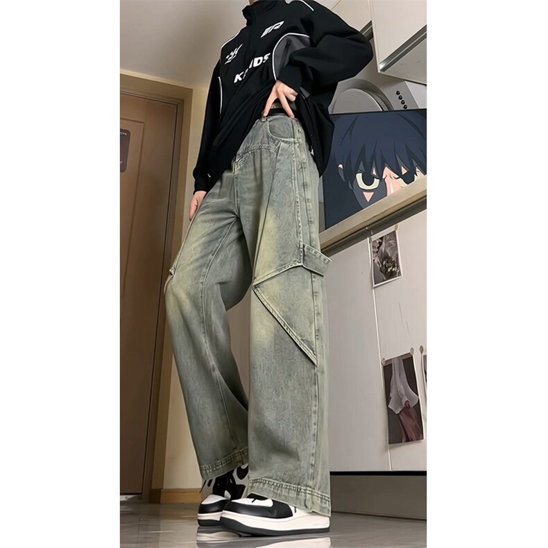 秋冬季美式高街牛仔裤男潮牌个性显高设计感休闲裤G625/P58,男装休闲裤,电商D202