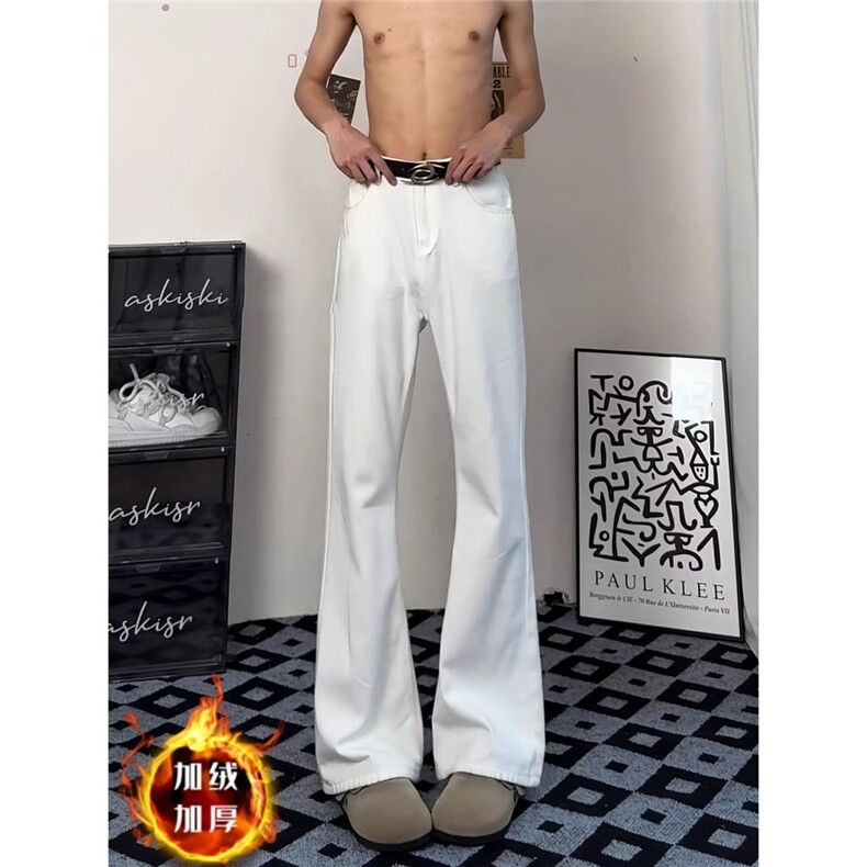 白色微喇牛仔裤男生vibe冬款cleanfit美式修身高街长裤子加绒加厚,男装牛仔裤,四季星座505