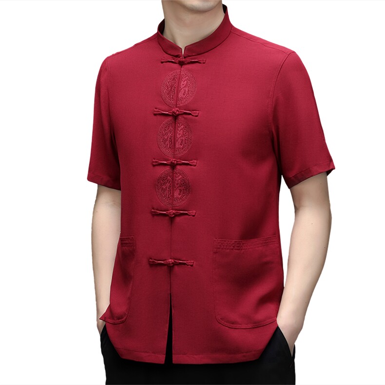 风男装练功服刺绣唐装中老年人爸爸夏季短袖爷爷冰丝太极服男,男装民族服装,电商B212（原钱塘6029）