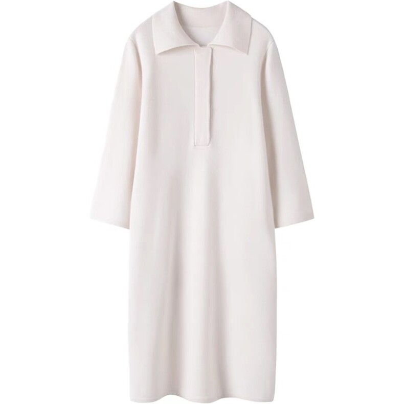 35%羊绒POLO领直筒百搭针织连衣裙，女装连衣裙，以美红杉羊绒