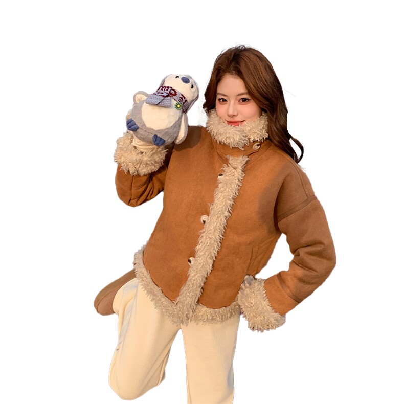 轻松出街加厚保暖皮毛一体外套2607P205K308,女装短外套,2C029