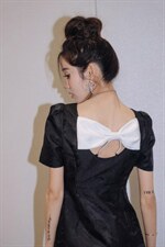 现货撞色蝴蝶结提花连衣裙，女装连衣裙，ceelphy