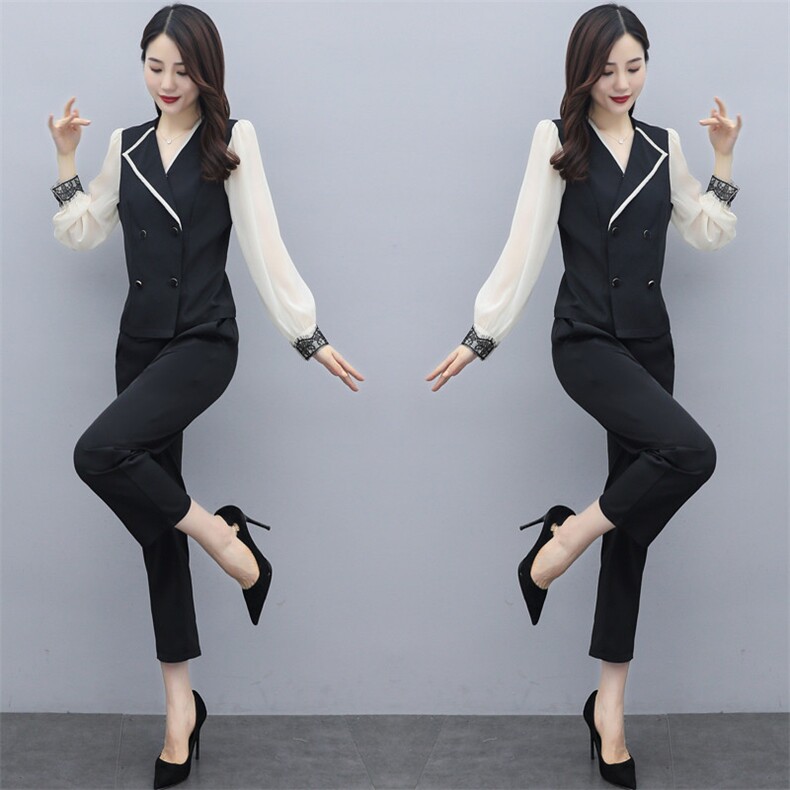 2021年春秋季收腰不规则套装小西装两件套修身显瘦气质优雅时尚图片