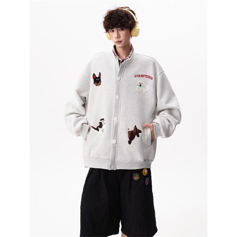 美式趣味毛巾绣慵懒卫衣开衫男女秋冬情侣棒球服潮SX1010P51,女装职业装,星座1112-1