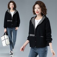 时尚百搭千鸟格拼接连帽外套显瘦保暖冬装女装短款上衣，女装短外套，余墨