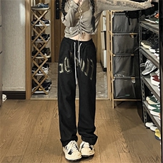 美式高街刺绣休闲裤潮牌ins宽松直筒拖地阔腿裤运动裤K7335-P37，男装休闲裤，星座512-3