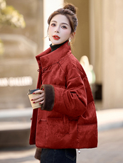 新中式国风短款羽绒服女2024冬新款减龄漂亮洋气黄色盘扣保暖外套，女装羽绒服，伊仟回
