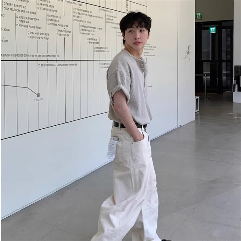华夫格V领收口袖下摆开叉短袖ZX0261-P25,男装T恤,星座313A(原308A-2)