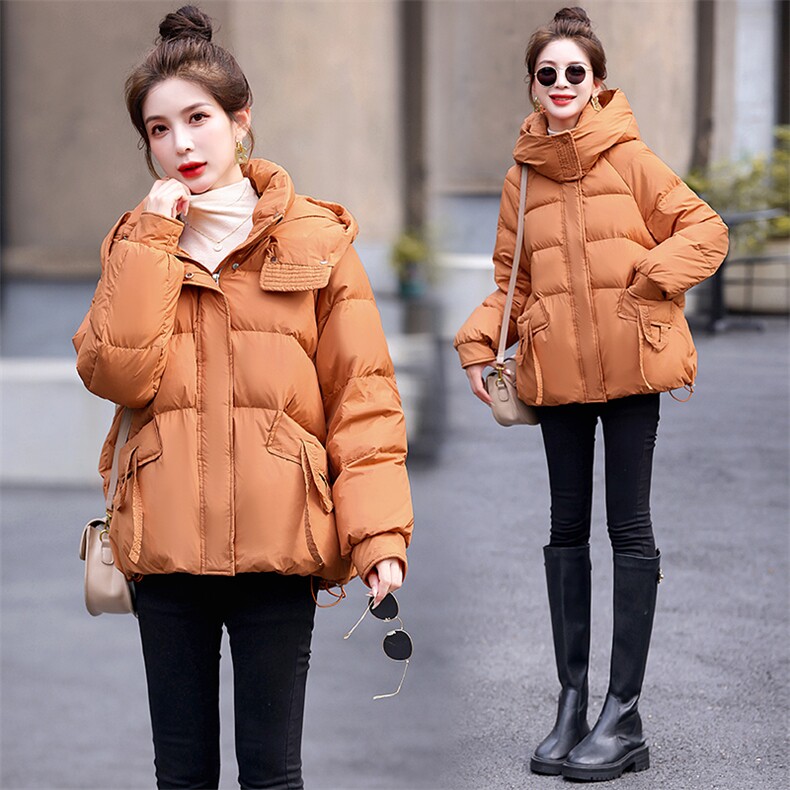 时尚休闲连帽羽绒服女2023年冬季新款洋气保暖面包服外套90白鸭绒,女装羽绒服,润尚靓点