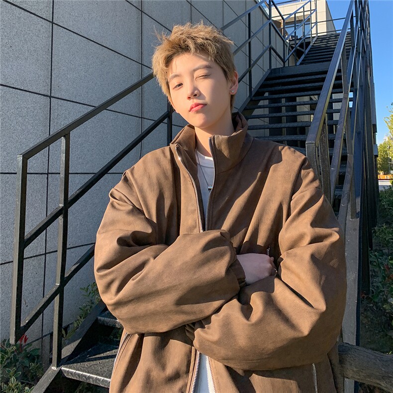 港风PU皮复古做旧双侧金属拉链夹克式加棉棉衣男MY77092P130控198，男装夹克，星座227-7