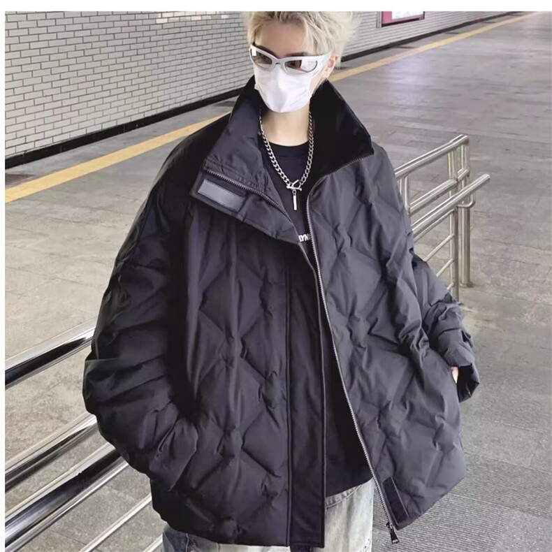 8164菱形格棉衣小众设计感时尚棉服潮流男款宽松韩版加厚情侣外套,男装棉衣,星座308A-1（原309B-1）