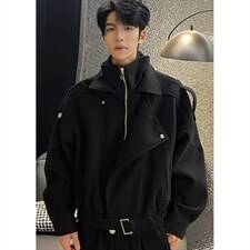 假两件短款毛呢大衣男秋冬痞帅美式结构呢子风衣外套J7246，男装风衣，星座1116A（原606A-3）