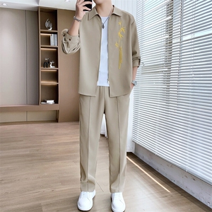2025新款春季长袖套装长裤男士时尚两件套新中式刺绣-7727-P100图片