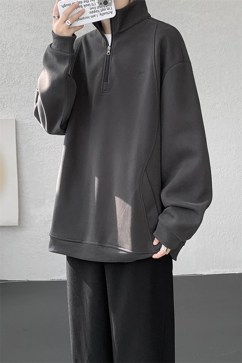 8XL-M重磅软糯美式半拉链立领卫衣男秋宽松大码复古POLO衫WY32P58,男装Polo衫,电商D206-1
