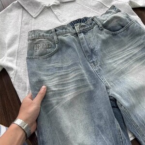 网图「加绒」闪电纹牛仔男美式高街cleanfit裤子NZKA453-特P57图片