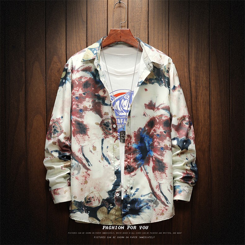 秋季新款时尚潮牌青少年花色宽松休闲男士上衣衬衫TZ002-P35,男装衬衫,电商A128