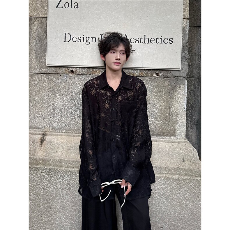 C316 CS8341 P78 四季款蕾丝镂空个性长袖衬衫性感衬衣晚会礼服图片