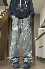 美式迷彩工装裤高街牛仔裤宽松直筒vibe微喇叭裤504-K855-P65控89，男装牛仔裤，星座504
