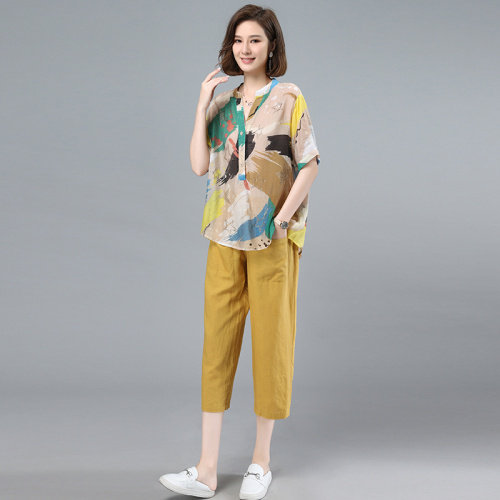 2021夏季新款舒适个性镶钻印花宽松休闲套装,女装套装/套裙,叶笙衣