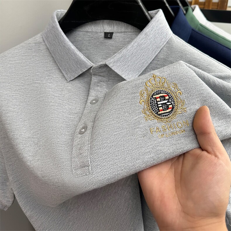 短袖T恤男翻领纯棉时尚刺绣夏季中年半袖体恤纯色简约百搭Polo衫图片