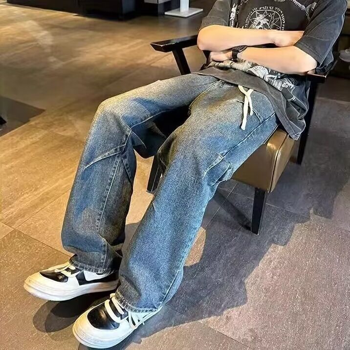 春秋新款男士裤子复古高街牛仔裤宽松直筒阔腿长裤N1080-P40,男装牛仔裤,星座208-5