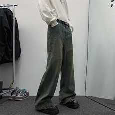 美式高街牛仔裤男韩版潮阔腿个性2024冬季ins宽松长裤RK1264-P59，男装牛仔裤，星座412-3
