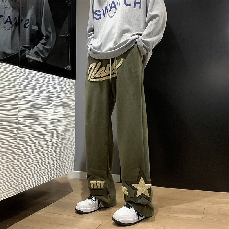 美式复古炸街休闲裤男ins直筒潮牌街头宽松情侣阔腿长裤K446-p42,男装休闲裤,星座1008-1