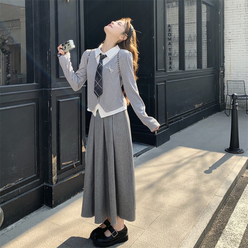 现货--2026年春季新款灰色学院风两件套203-2612-P175-K288,女装套装/套裙,浙宝203