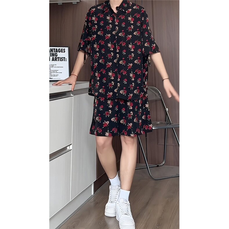 短袖衬衫男+短裤男套装男100%聚酯纤维M-5XL大码TZ78702P50控98，男装休闲套装，星座226-1