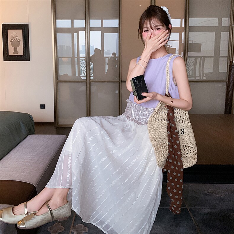 设计感拼接无袖连衣裙女2025夏季新款韩系甜美宽松小个子背心裙潮,女装连衣裙,浙宝305