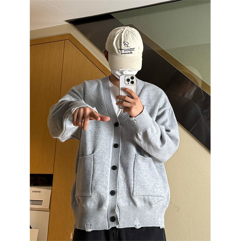 开衫毛衣男慵懒风破洞针织衫外套A086-MY2632-P65,男装针织衫/毛衣,电商基地A086