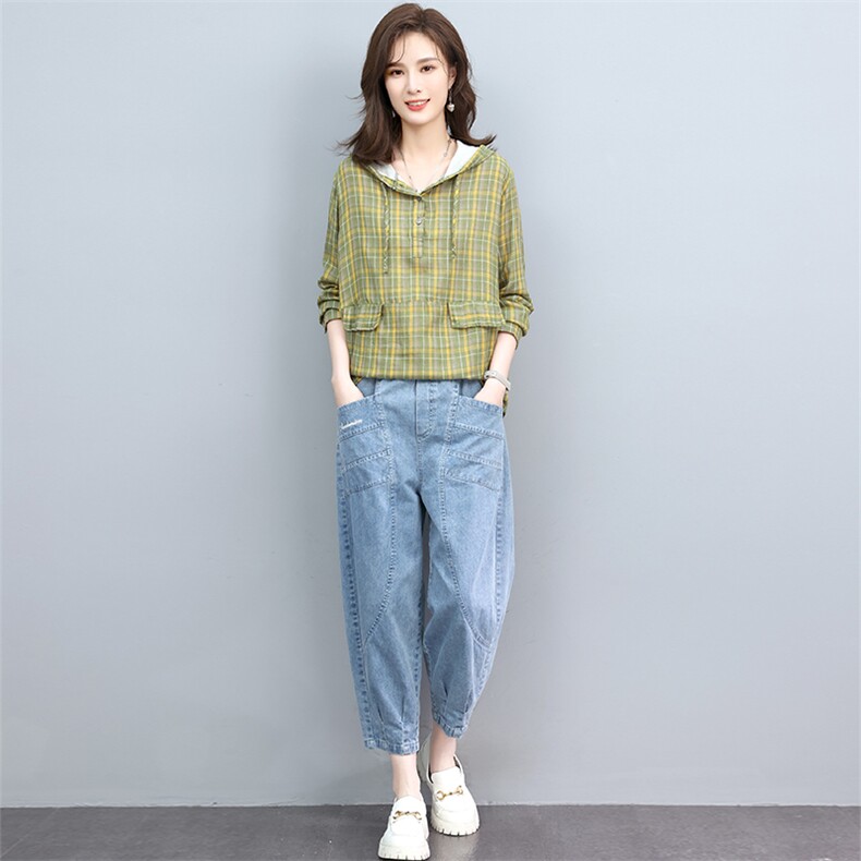 春秋新款宽松时尚衬衫水洗刺绣牛仔裤套装女,女装套装/套裙,叶笙衣