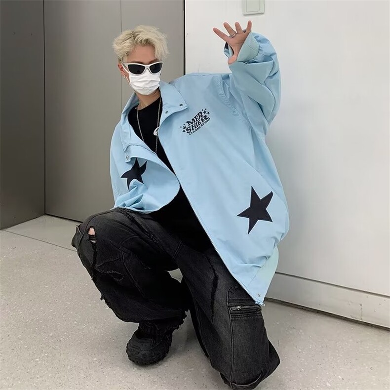 夹克男韩版潮流刺绣五角星高街帅2025秋冬季新款ins外套W5274-P55,男装夹克,星座412