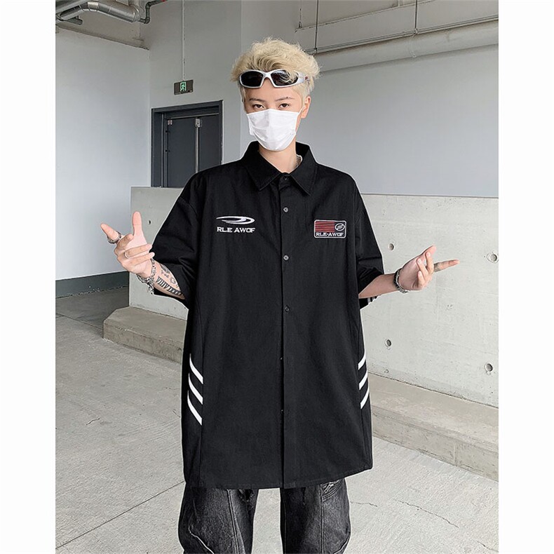 夏季新款衬衫短袖薄款潮牌宽松休闲刺绣设计感衬衣,男装衬衫,星座410-7