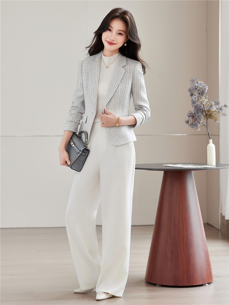 《档口现货》2026秋上新气质华夫格子通勤收腰西装小外套女,女装西装,苗苗