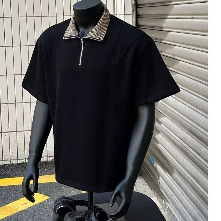 【有货】DT2506-P40千鸟格拼接短袖polo衫男夏季老钱风重磅半袖t,男装Polo衫,星座603-2