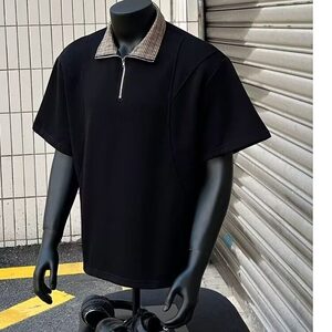 【有货】DT2506-P40千鸟格拼接短袖polo衫男夏季老钱风重磅半袖t图片