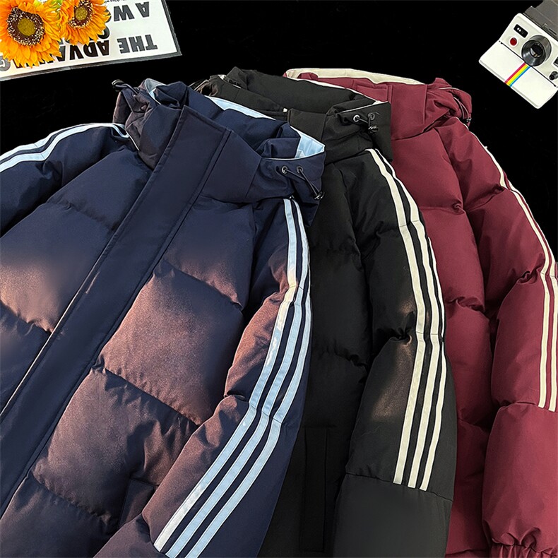 现货抖音得物供视频三条杠织带加厚羽绒连帽棉衣外套棉服MY8097,男装棉衣,电商A486