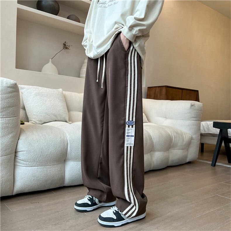 休闲裤男条纹拼色贴标2023秋冬季新款ins宽松百搭阔腿裤K2460-P32,男装休闲裤,星座412