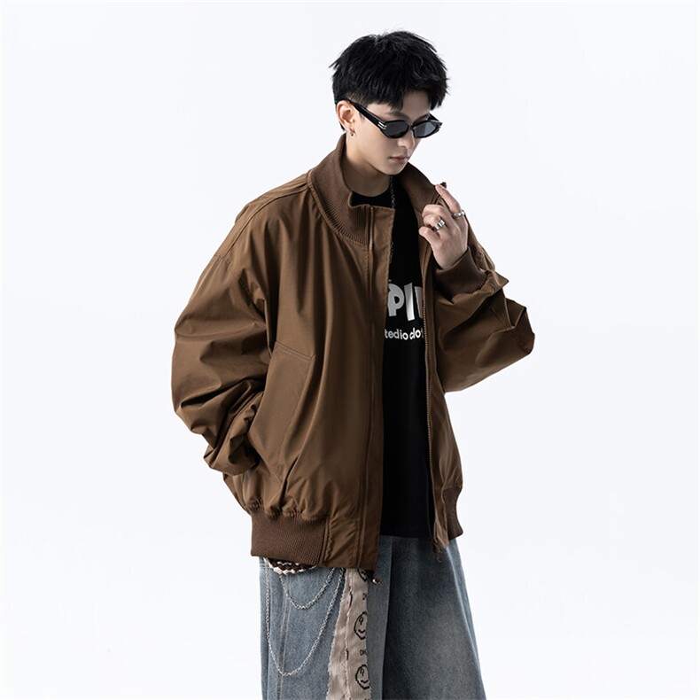 港风日系复古设计感拼接高领开衫夹克外套XZ213-JK4000-P60控88,男装夹克,星座213