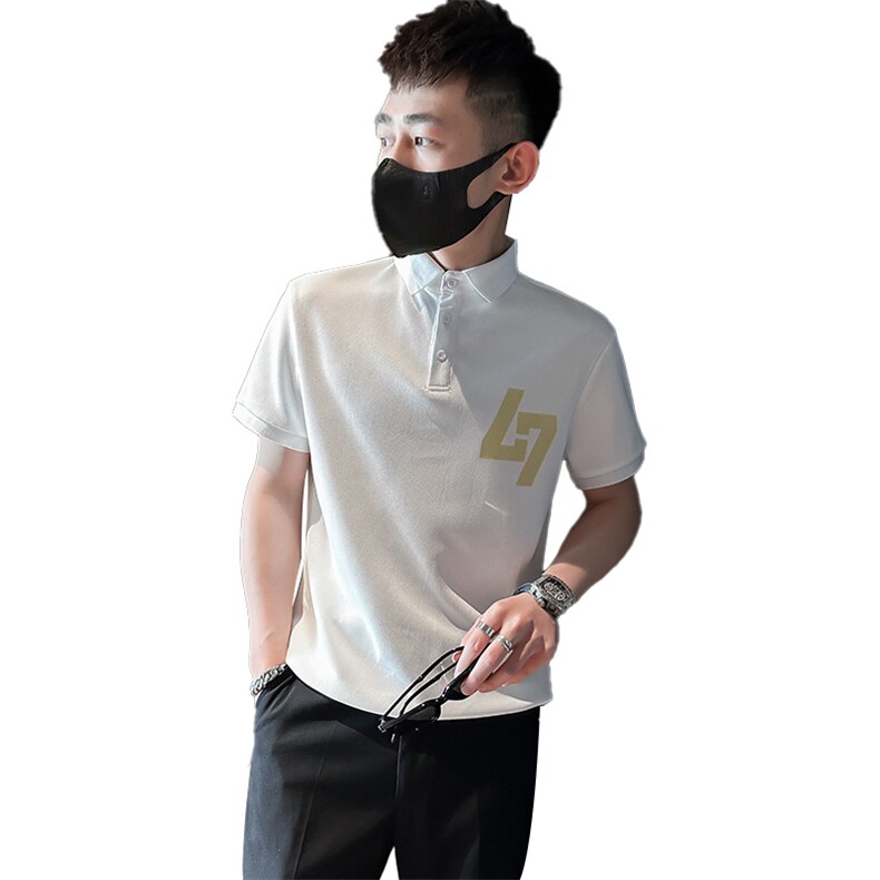 精神小伙夏季男士短袖体恤潮牌印花半袖翻领Polo衫C208-8886-P38,男装T恤,电商C208